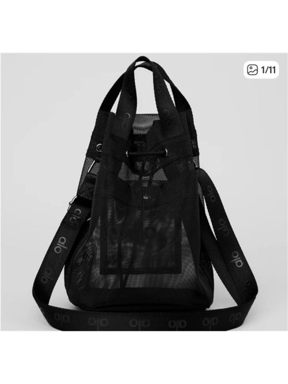 Alo Black Mesh Bucket Cross Body Bag NEW - Picture 4 of 13